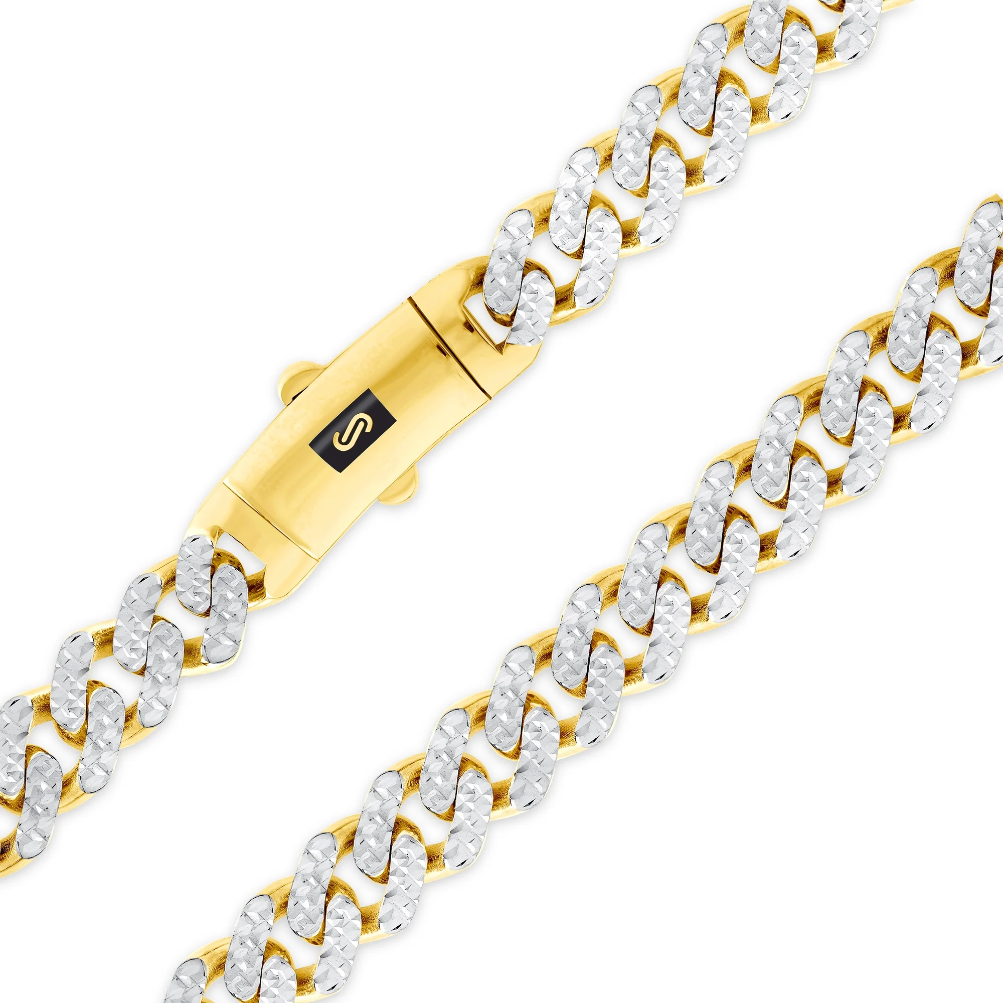 10K Real Yellow Gold Royal Monaco 7.5Mm Miami Cuban Diamond Cut Pave Link Neckla