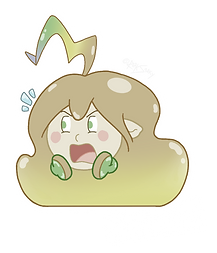 Sticker. Cartoonish orange hair elf with green headphones with raging expression.