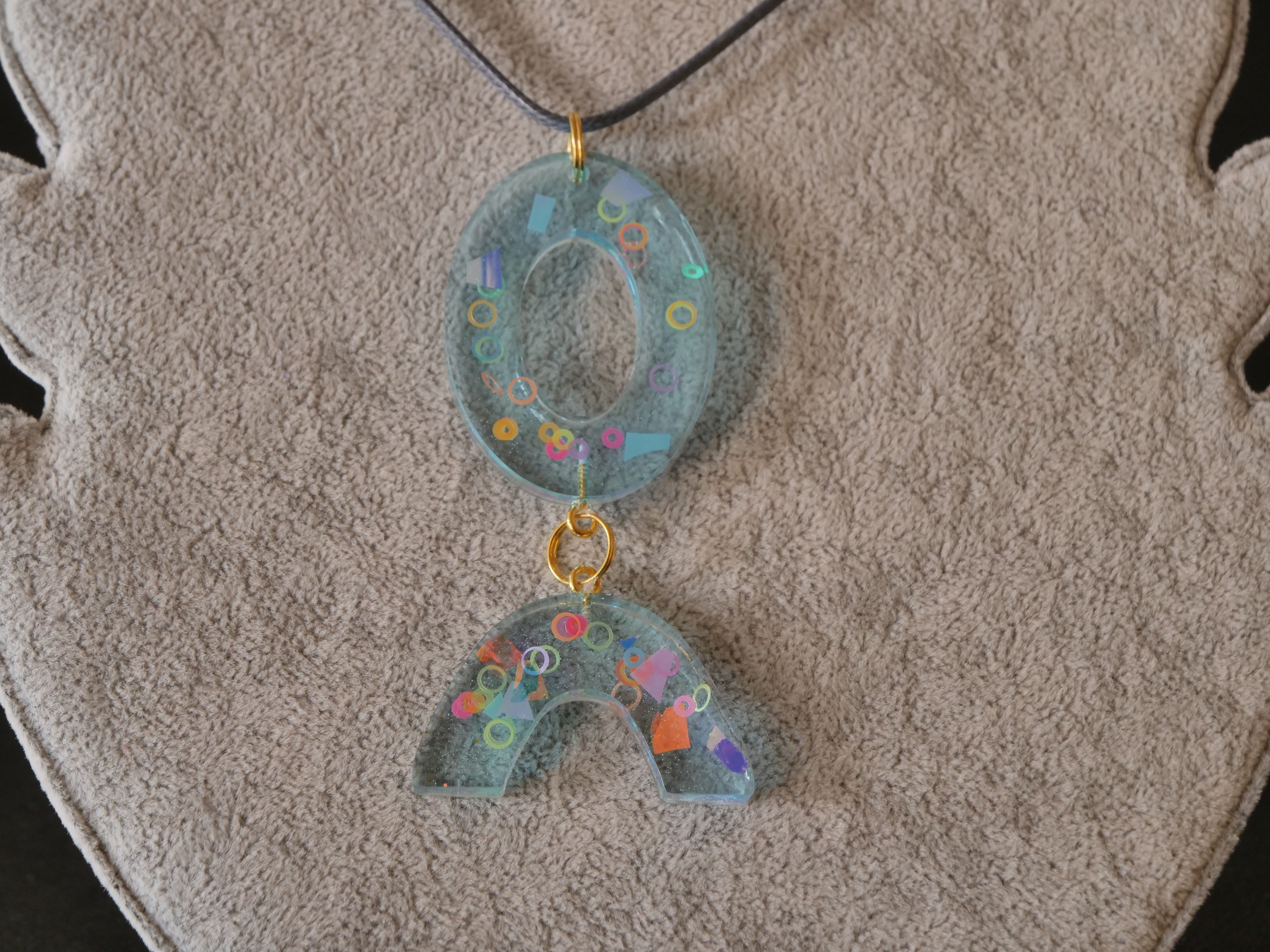 Blue necklace with added confetti