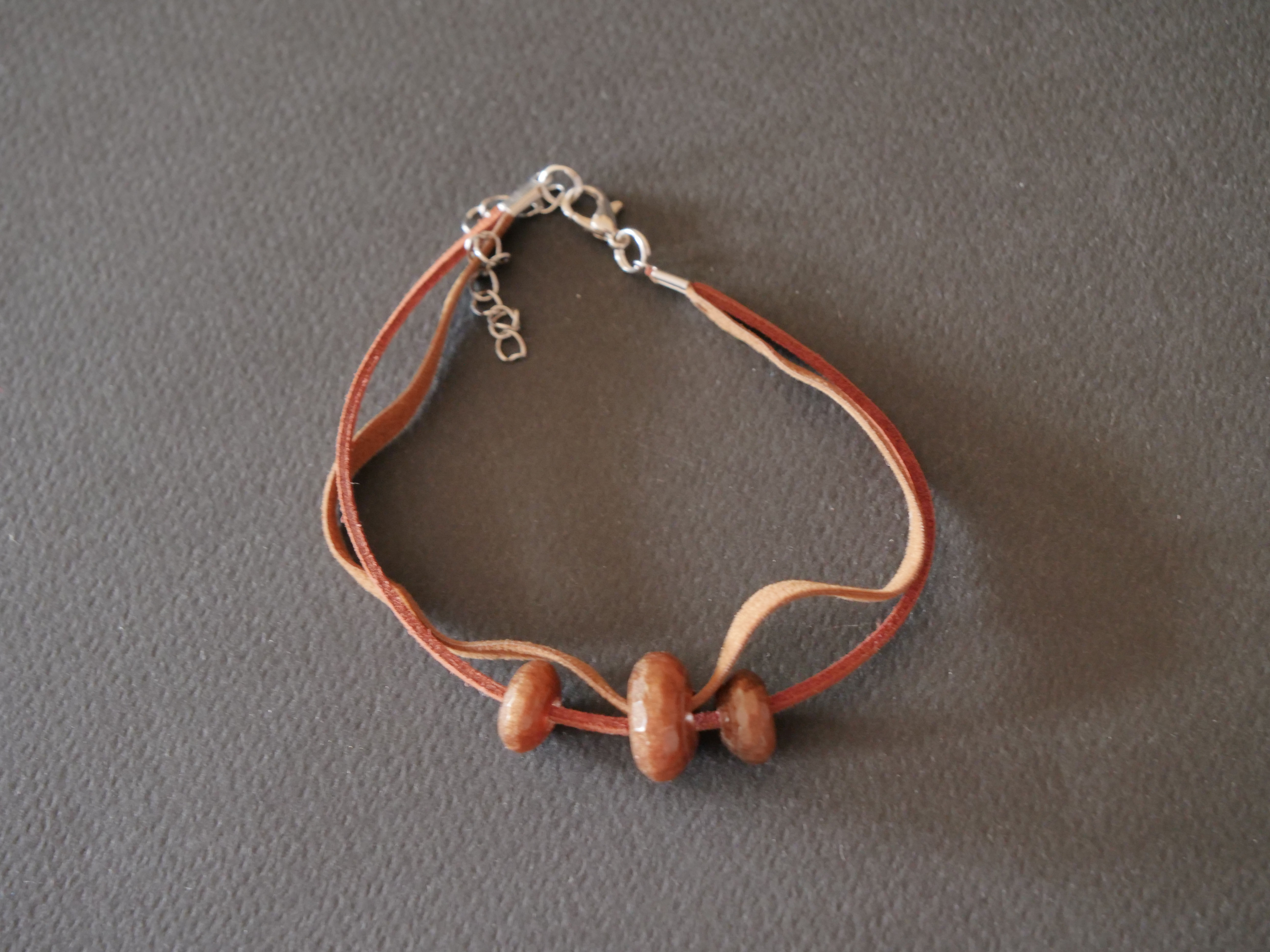 Eco leather bracelets with added resin pearls