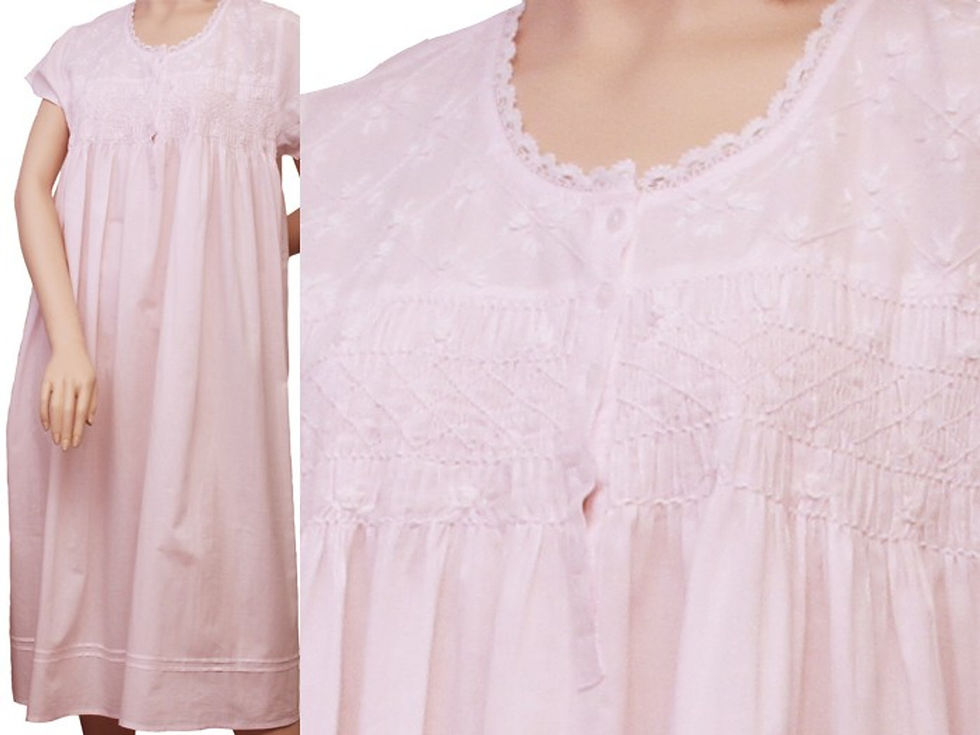 Thumbnail: 'Hanna' Pink Embroidered Cap-Sleeve Nightie - Victoria Linen