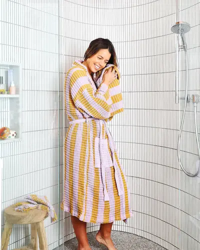 Thumbnail: 'Lilac Mustard' Waffle Bath Robe