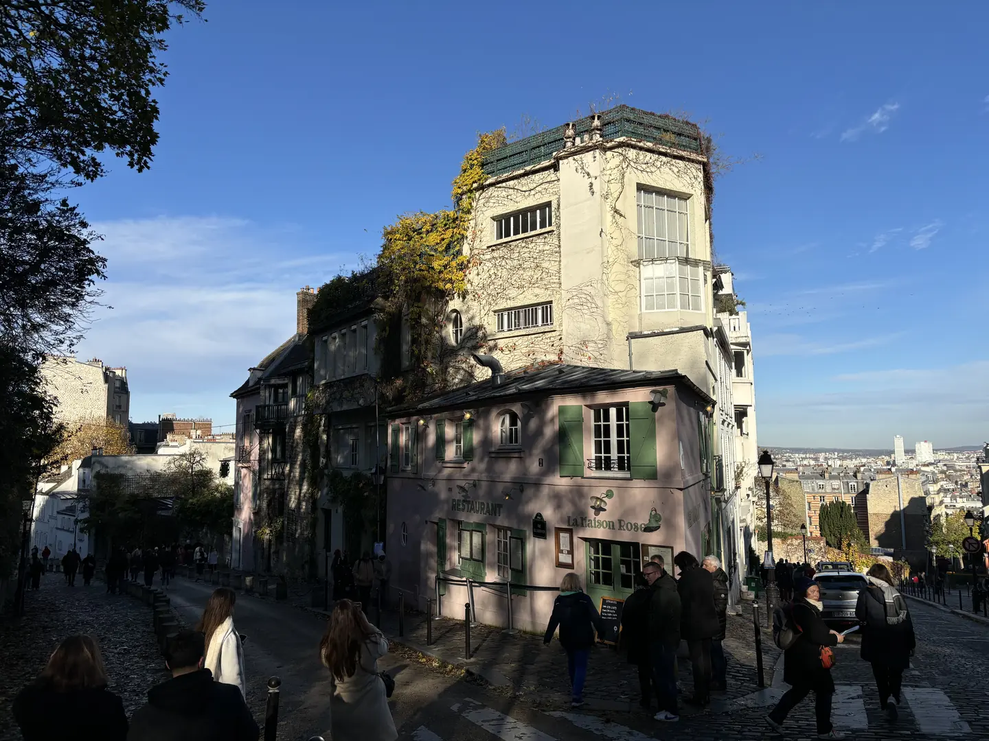 La Maison Rose, iconic pink café in Montmartre on the Paris food tour route