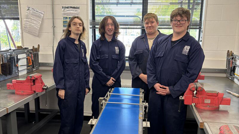 Wilberforce Sixth Form College students with a Turbo Systems Conveyor