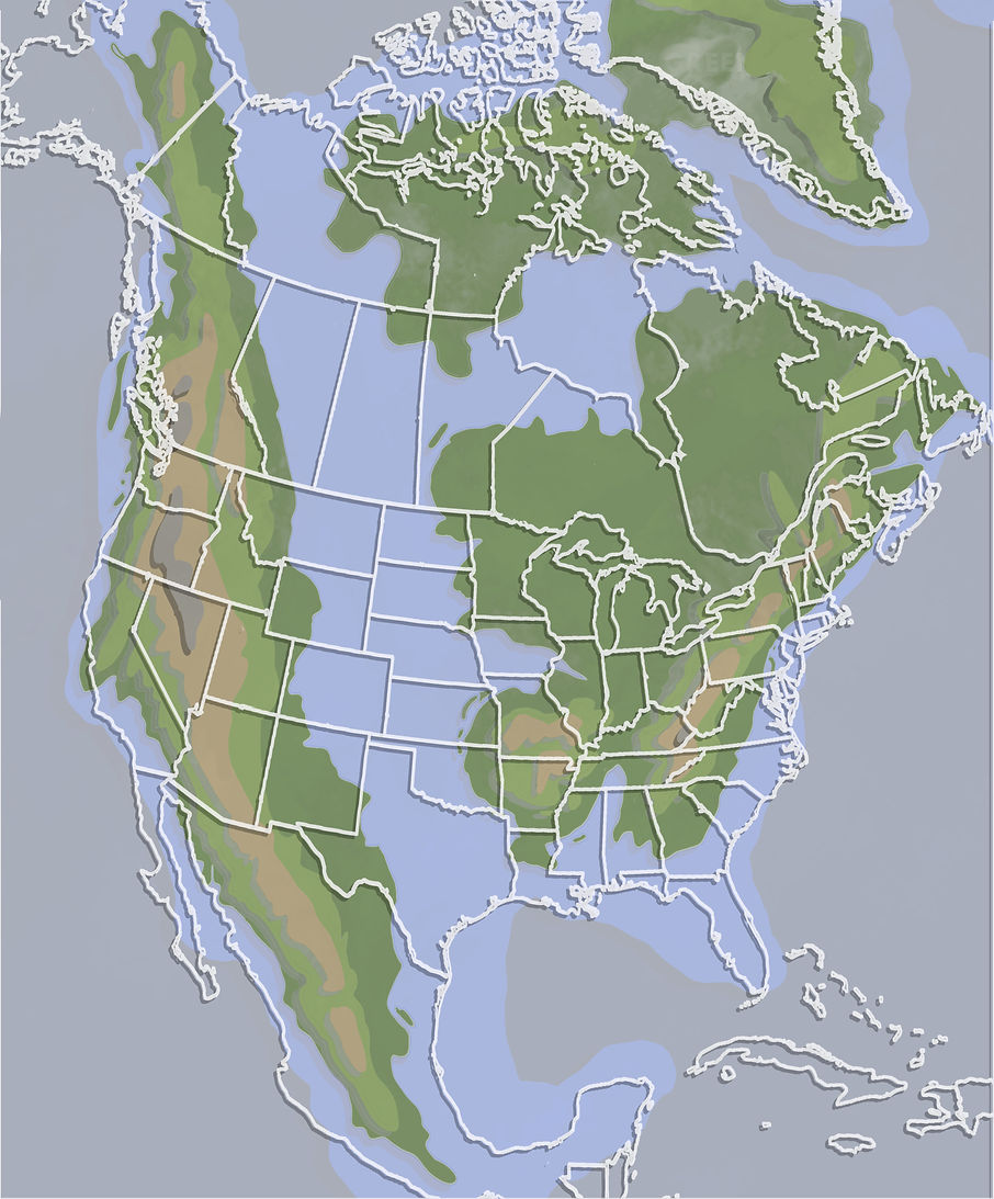 A map of the geography of the Western Interior Seaway with modern borders