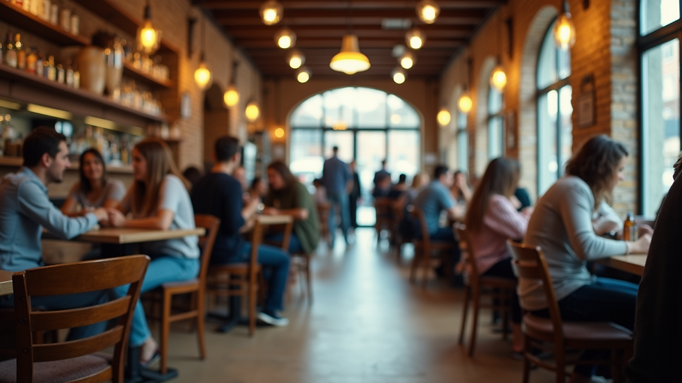 Close-up view of a bustling café scene emphasizing the local community vibe