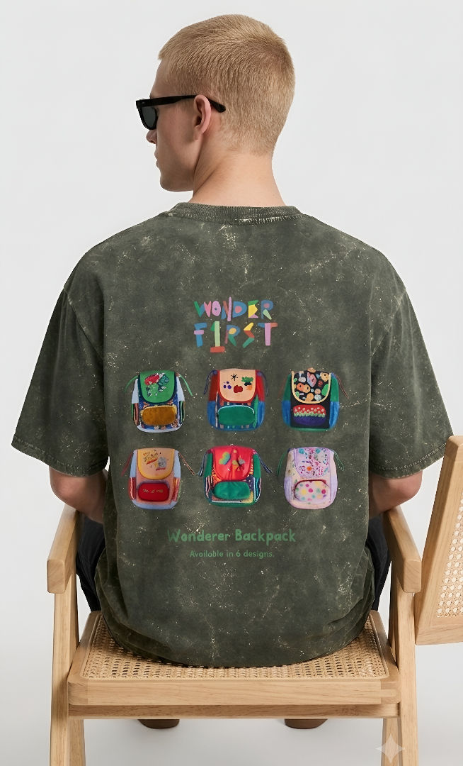 Thumbnail: Trendy Men Olive Green T-Shirt Oversized Cotton Acid Wash Relaxed Streetwear 