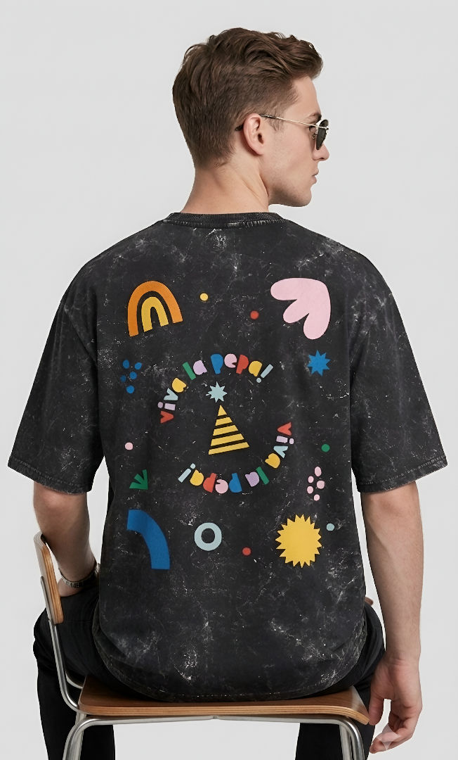 Thumbnail: Modern Oversized Look Men's Black T-Shirt Breathable Cotton Comfortable All Day 