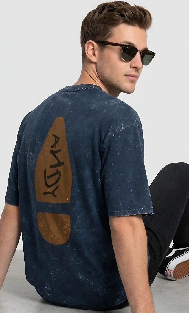 Thumbnail: Men Navy Blue T-Shirt Trendy Oversized Fit Acid Wash Cotton Everyday Streetwear 