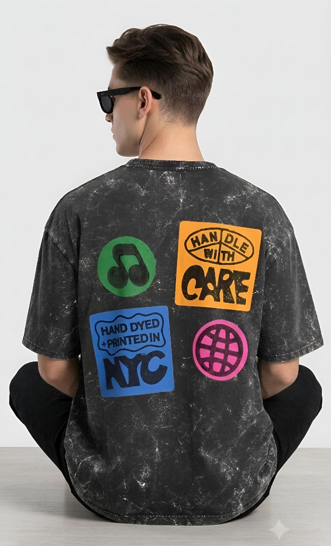 Thumbnail: Men's Black T-Shirt Premium Cotton Acid Wash Oversized Streetwear Inspired Look 