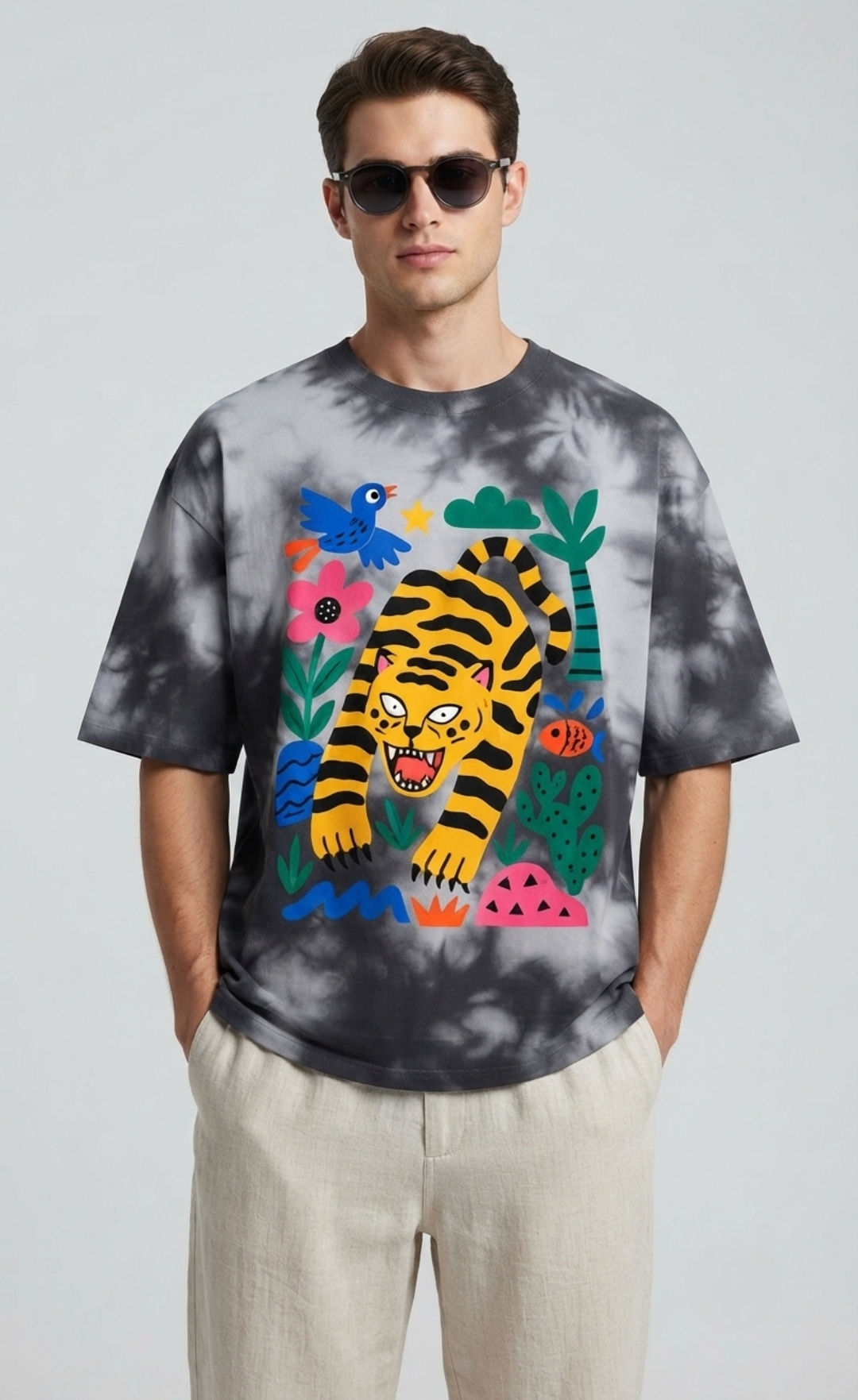 Premium Cotton Blend Tie-Dye Oversized Men's T-Shirt 260 GSM Relaxed Everyday