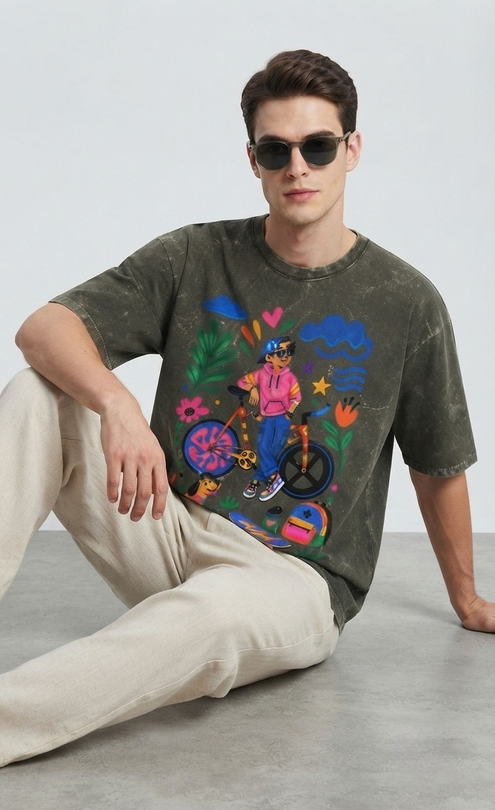 Thumbnail: Premium 240 GSM Cotton Men's T-Shirt Acid Wash Oversized Fit Casual Streetwear 