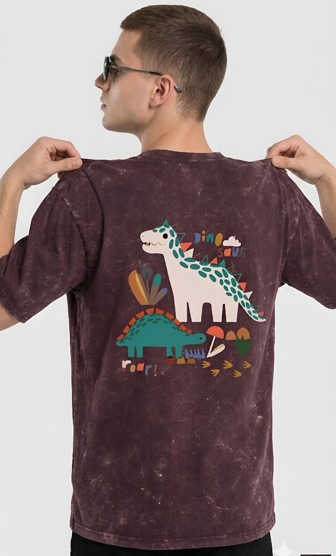 Thumbnail: Premium Men Maroon T-Shirt Oversized Soft Cotton Acid Wash Casual Style Comfort