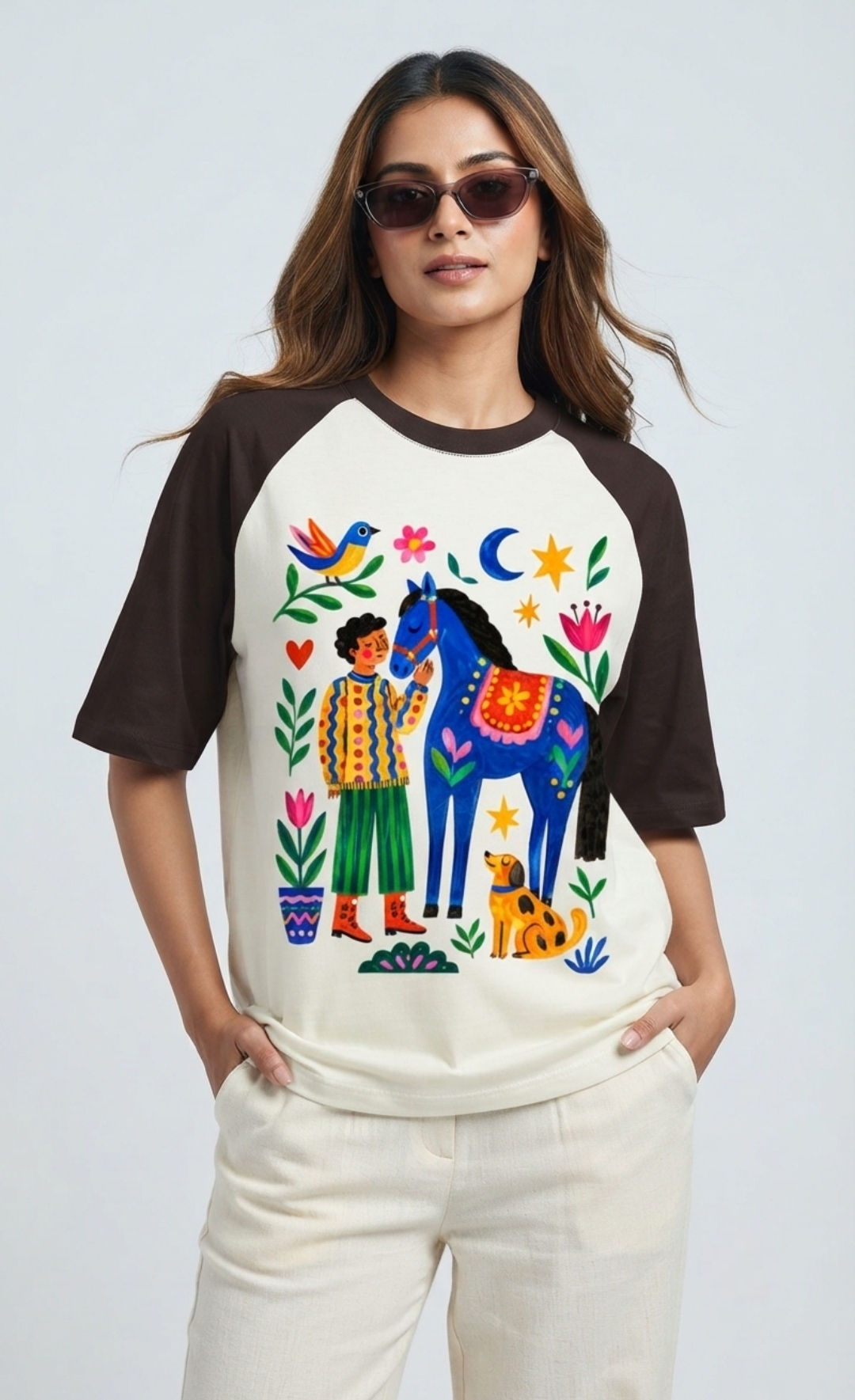 Soft Breathable Cotton Oversized Women's T-Shirt With Raglan Sleeves For Comfort