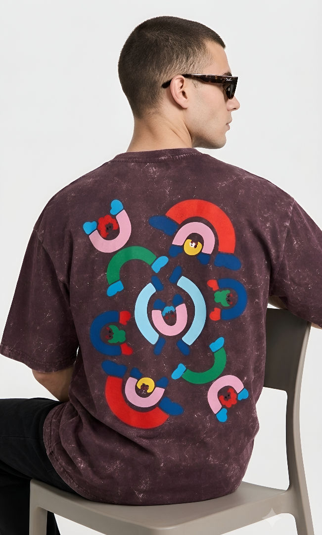 Thumbnail: Men's Maroon T-Shirt Soft Breathable Cotton Oversized Acid Wash Casual Fashion