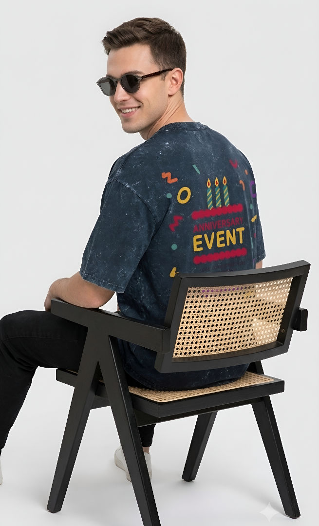 Thumbnail: Trendy Men Navy Blue T-Shirt Oversized Cotton Acid Wash Relaxed Streetwear Look