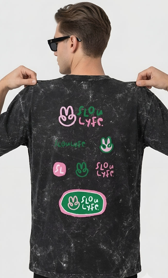 Thumbnail: Men Black T-Shirt Premium Cotton Oversized Acid Wash Trendy Casual Wear Style