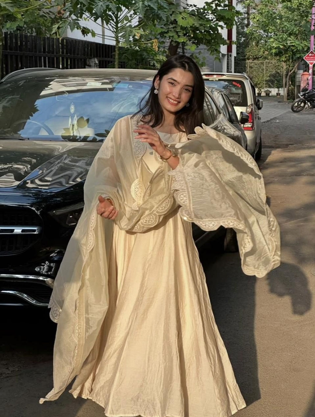 Heavy Vichitra Silk Gown Pant Dupatta Set With Organza Dupatta And Embroidery