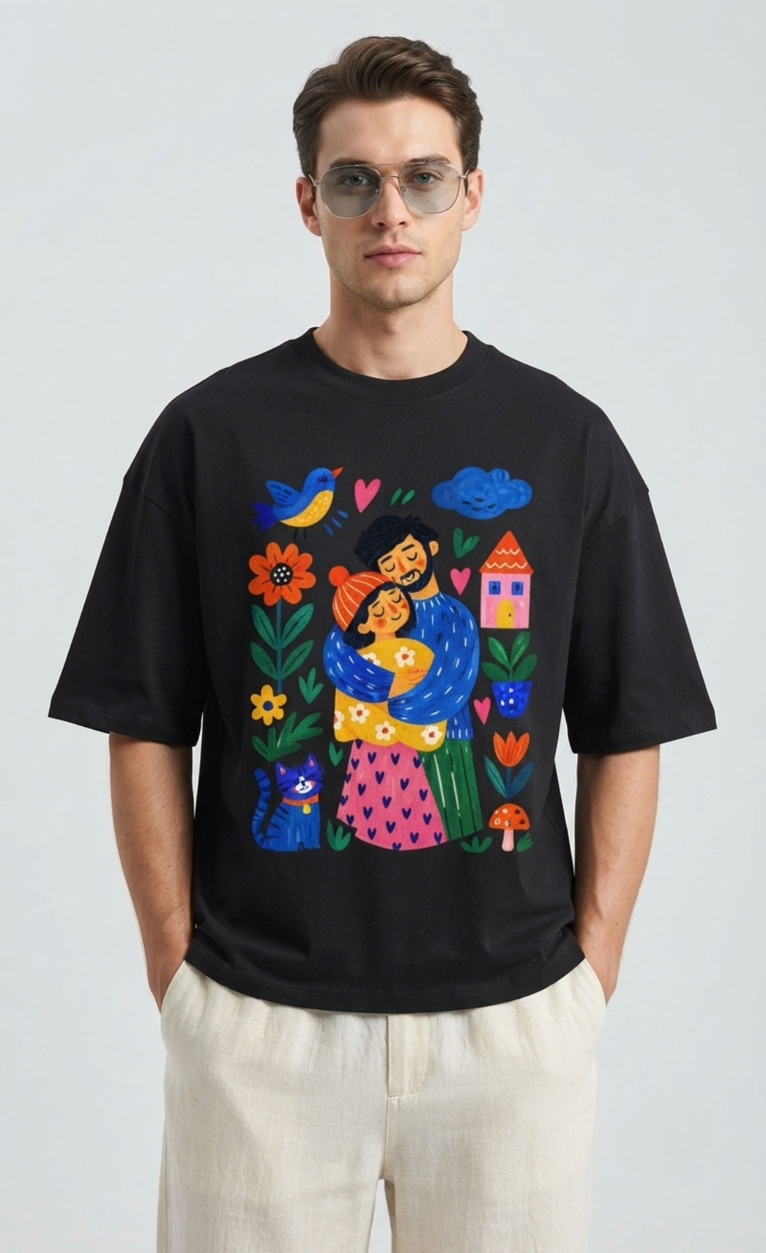 Oversized Men's T-Shirt Premium 260 GSM Terry-Knit Cotton Blend Relaxed Fit