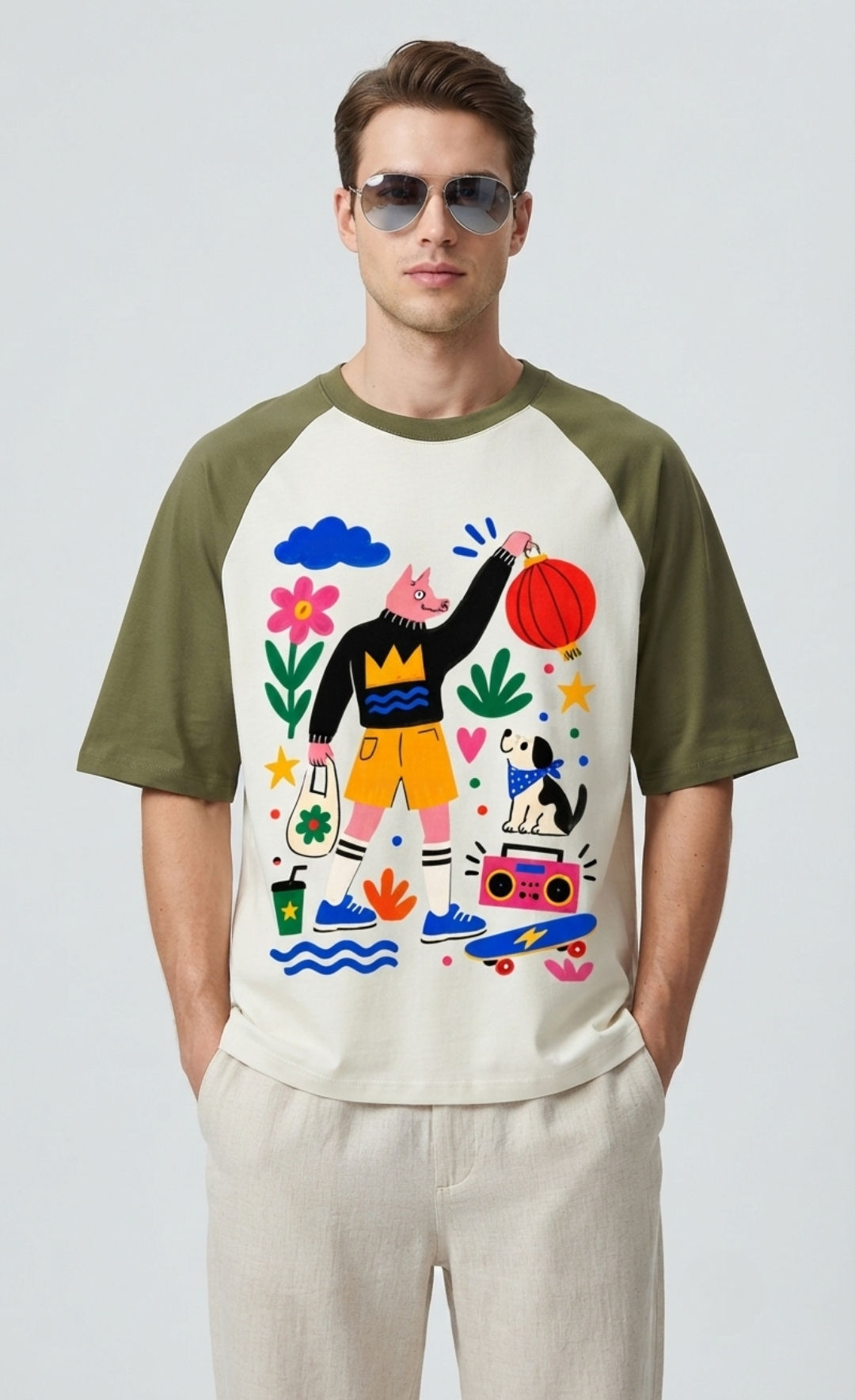 Soft Breathable Men's T-Shirt 100% Cotton 180 GSM Oversized Raglan Everyday Wear