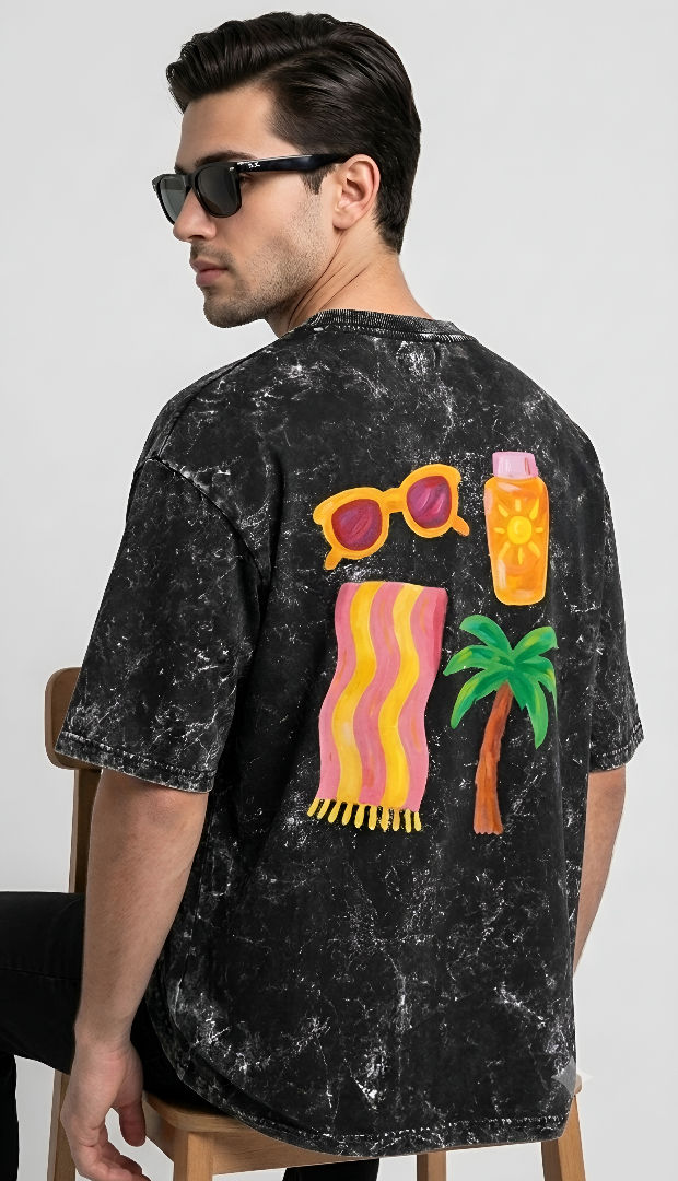 Thumbnail: Modern Men's Black T-Shirt Breathable Cotton Acid Wash Oversized Relaxed Style 