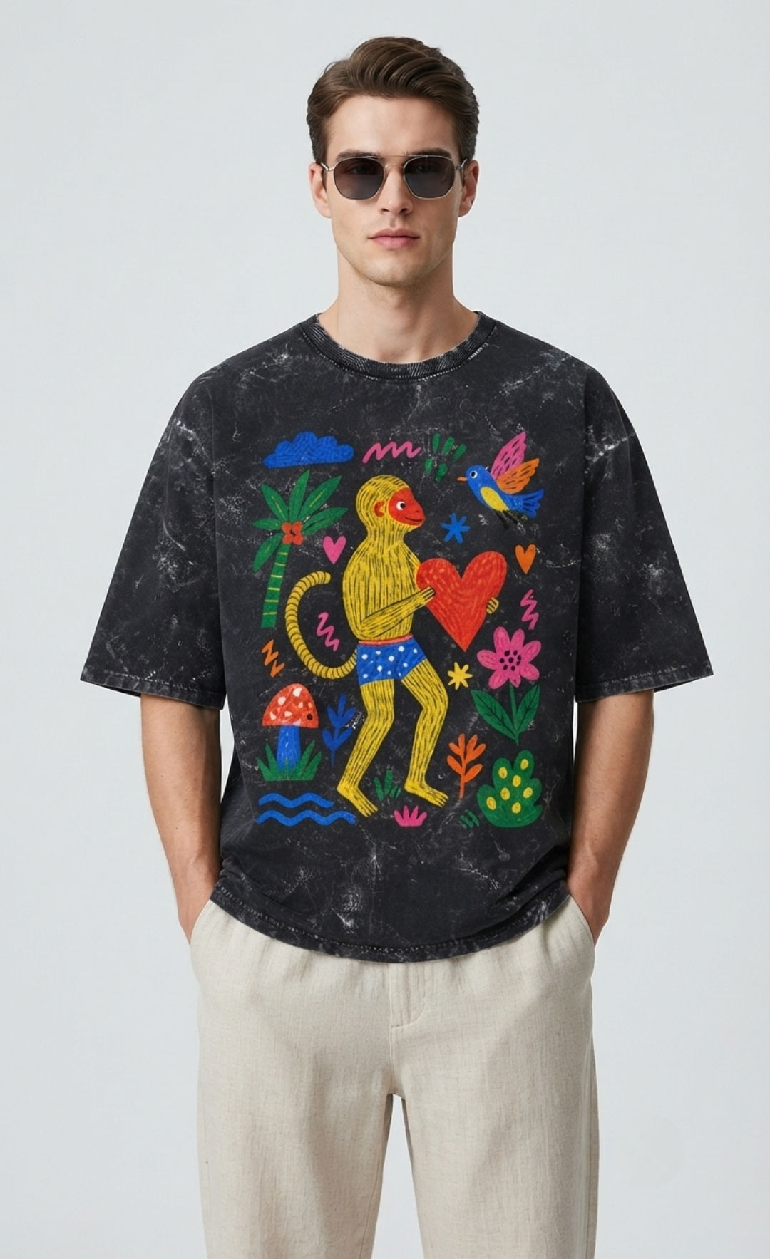 Men's T-Shirt Premium Cotton 240 GSM with Acid Wash Oversized Streetwear Styling