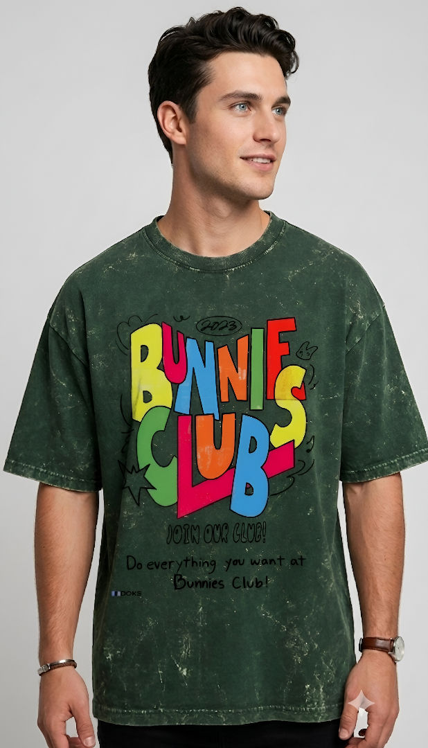 Thumbnail: Men's Bottle Green T-Shirt Premium Cotton Acid Wash Oversized Streetwear Style