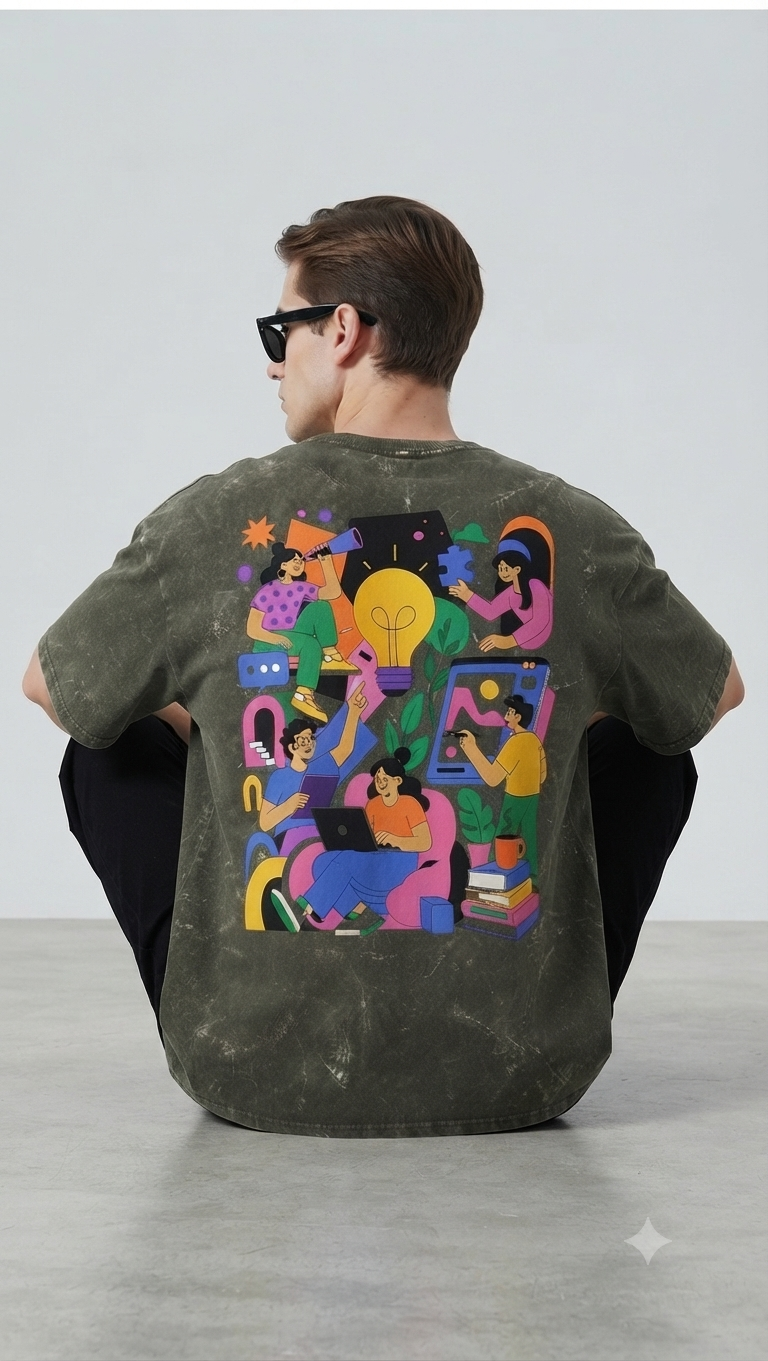 Thumbnail: Premium Men's Olive Green T-Shirt Oversized Acid Wash Cotton Streetwear Casual 