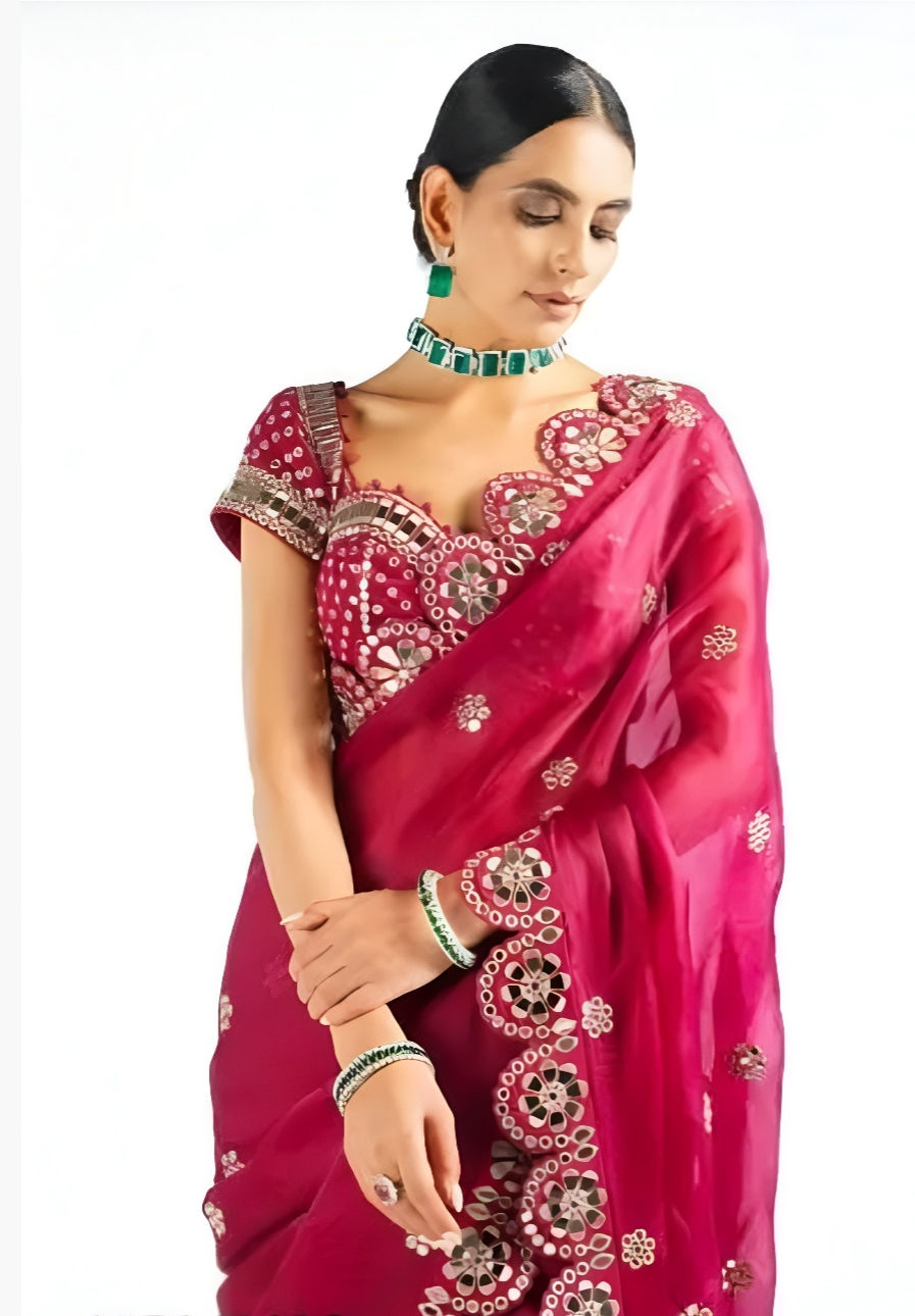 Soft Georgette Saree With Real Mirror Sequence Coding And Georgette Blouse