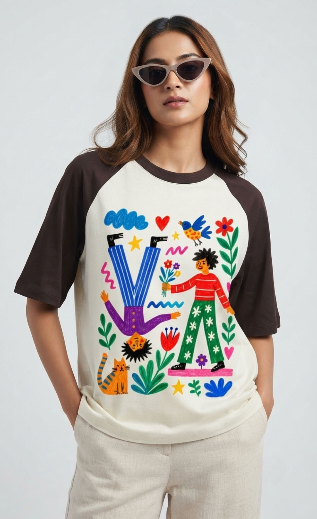 Women's T-Shirt Premium 180 GSM Cotton Oversized Fit Raglan Sleeve Casual Cloth