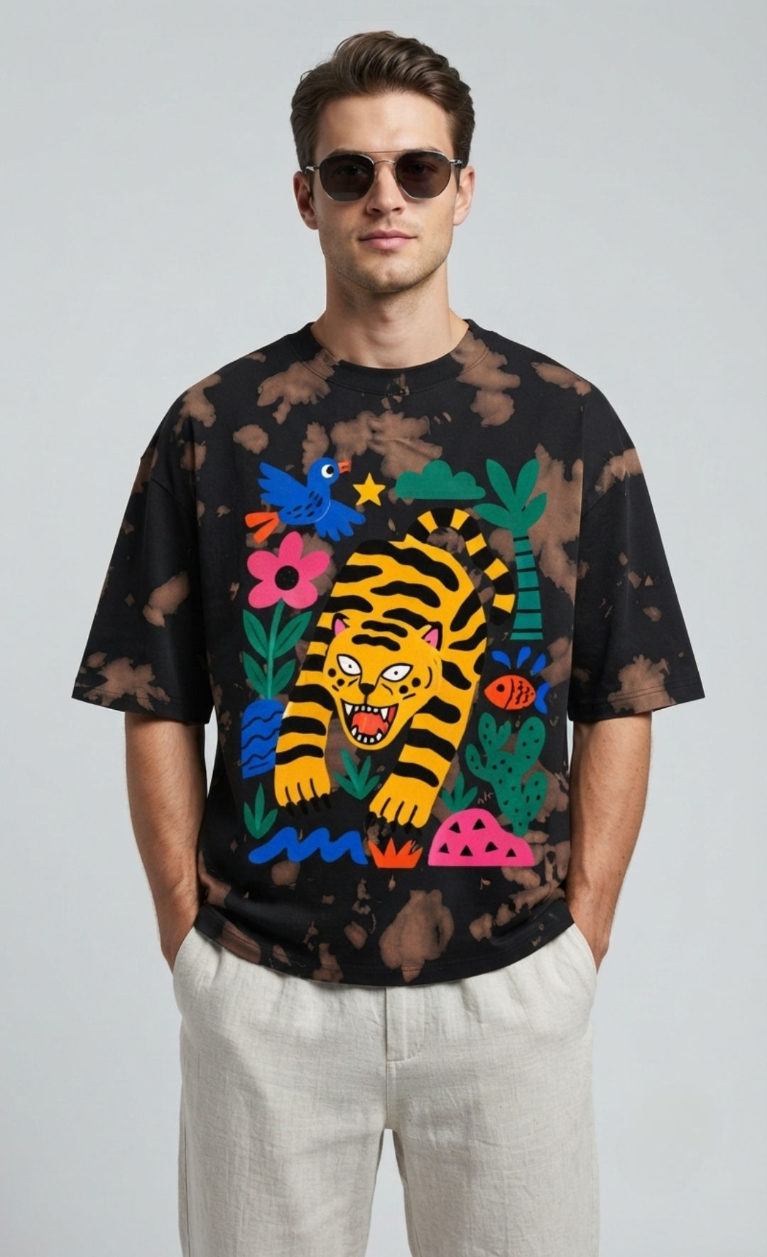Men's T-Shirt Premium Cotton Polyester Blend Tie-Dye Oversized Fit 260 GSM