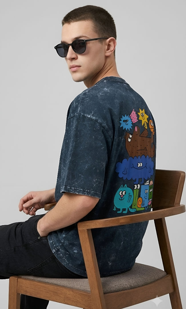 Thumbnail: Premium Cotton Men's Navy Blue T-Shirt Relaxed Oversized Streetwear Acid Wash 