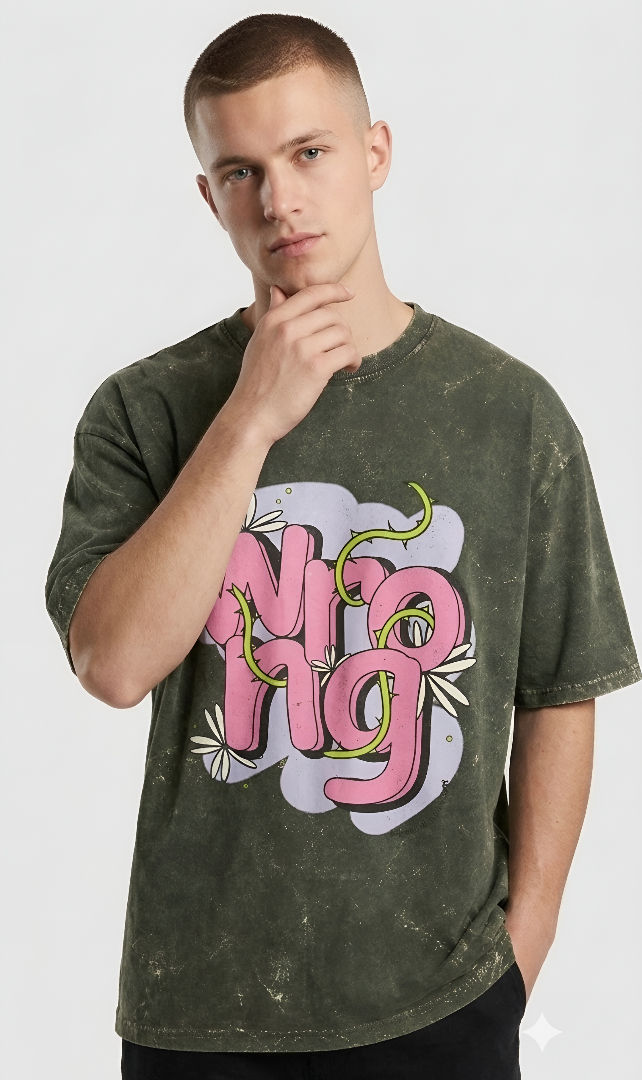 Thumbnail: Men's Olive Green T-Shirt Breathable Cotton Oversized Casual Streetwear Fashion 