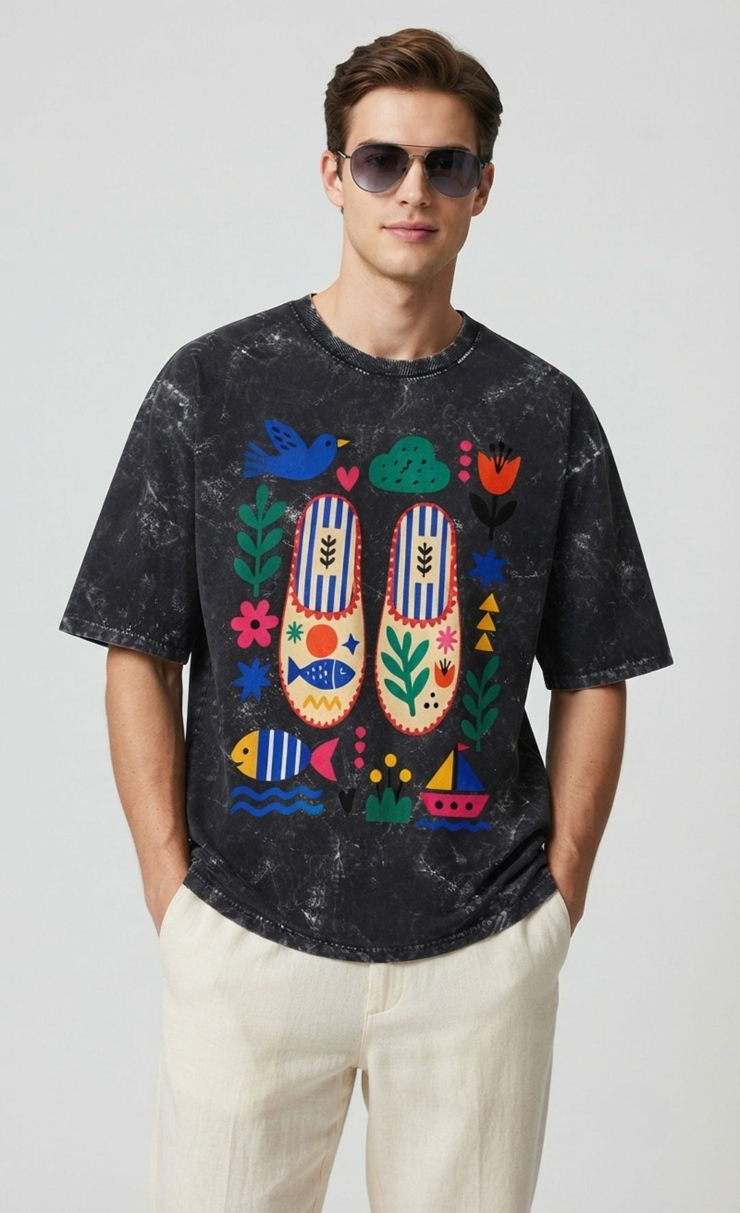 Premium 240 GSM Cotton Men's T-Shirt Acid Wash Relaxed Oversized Streetwear Look