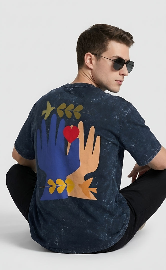 Thumbnail: Men Navy Blue T-Shirt Premium Quality Cotton Acid Washed Oversized Casual Style 