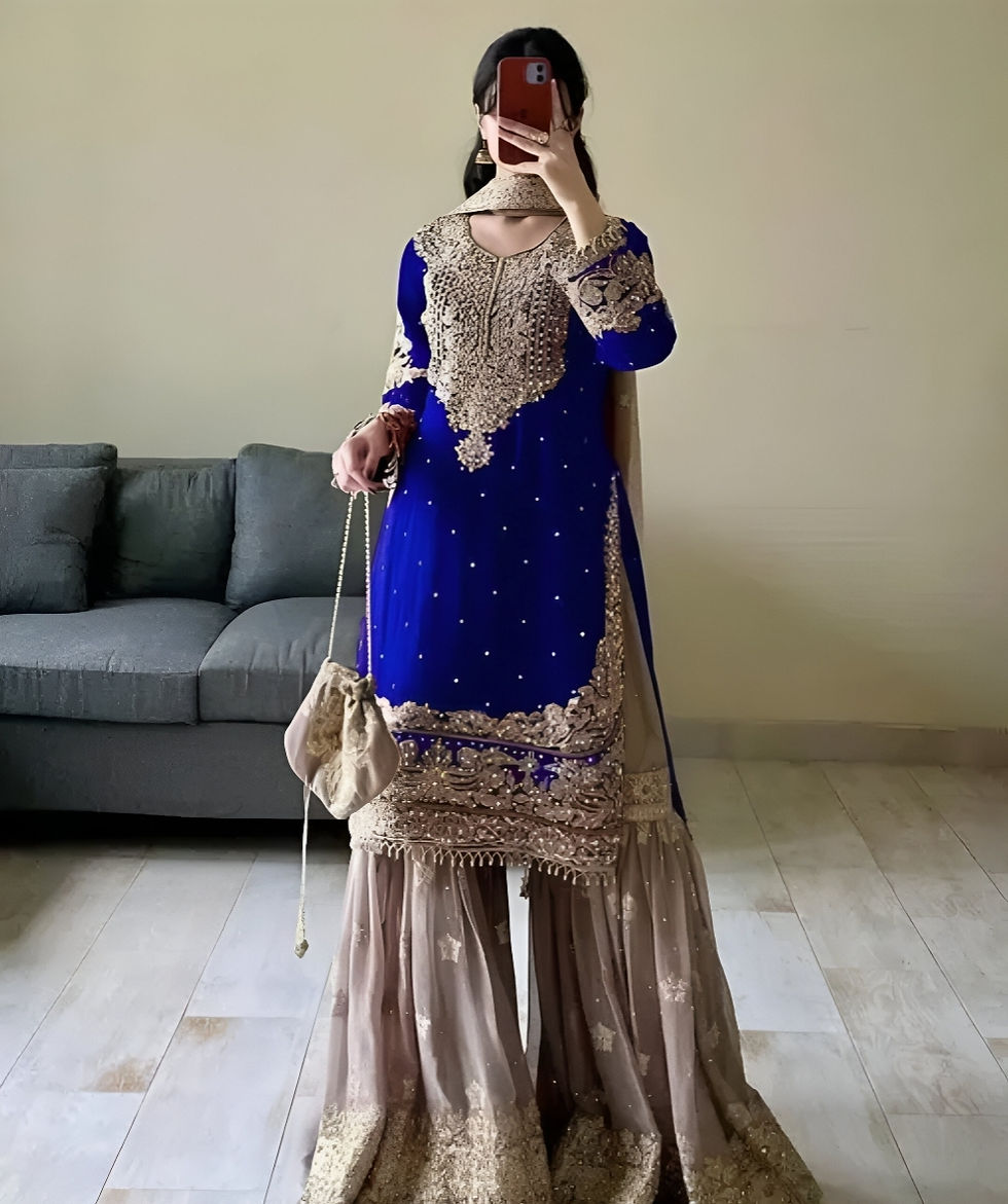 Stylish Embroidered Georgette Kurta Sharara Palazzo Dupatta Floral A Line Attire