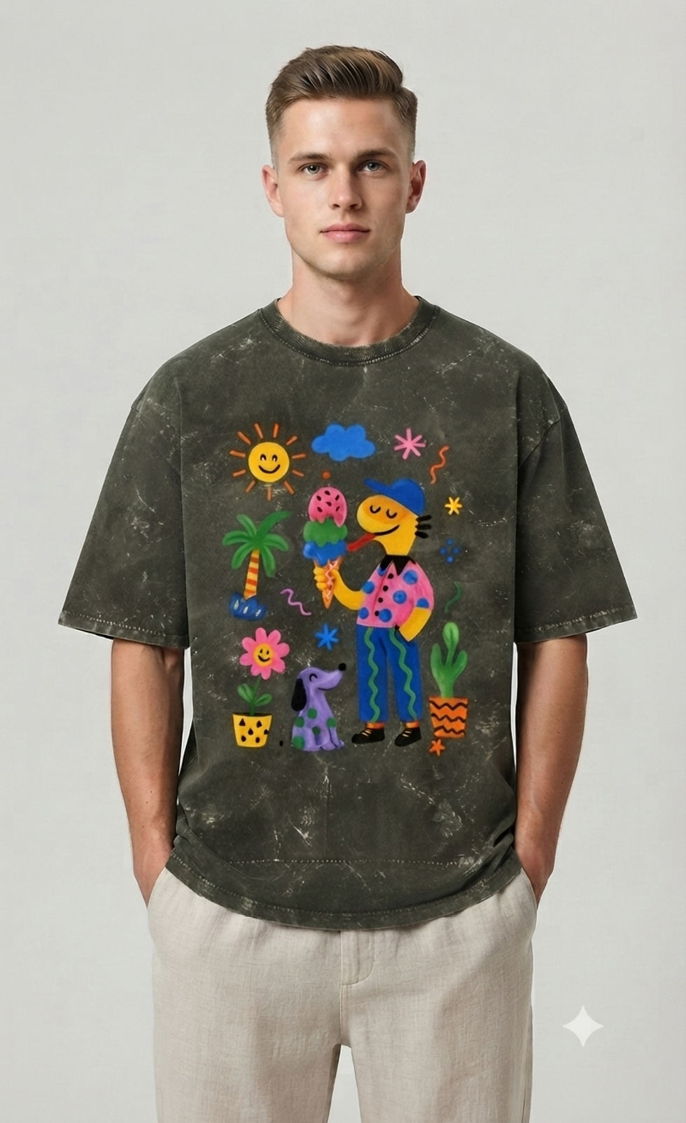 Thumbnail: Comfortable Men's T-Shirt 240 GSM Cotton Acid Wash Oversized Relaxed Fit Cloth 