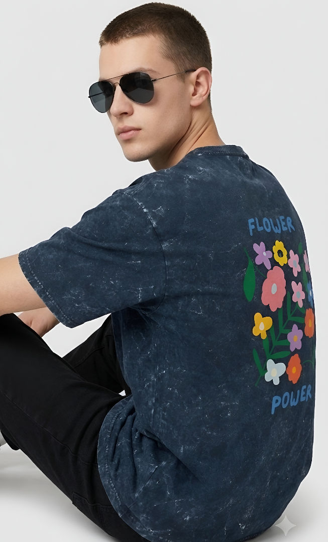 Thumbnail: Men Navy Blue T-Shirt Soft Breathable Cotton Oversized Casual Streetwear Style