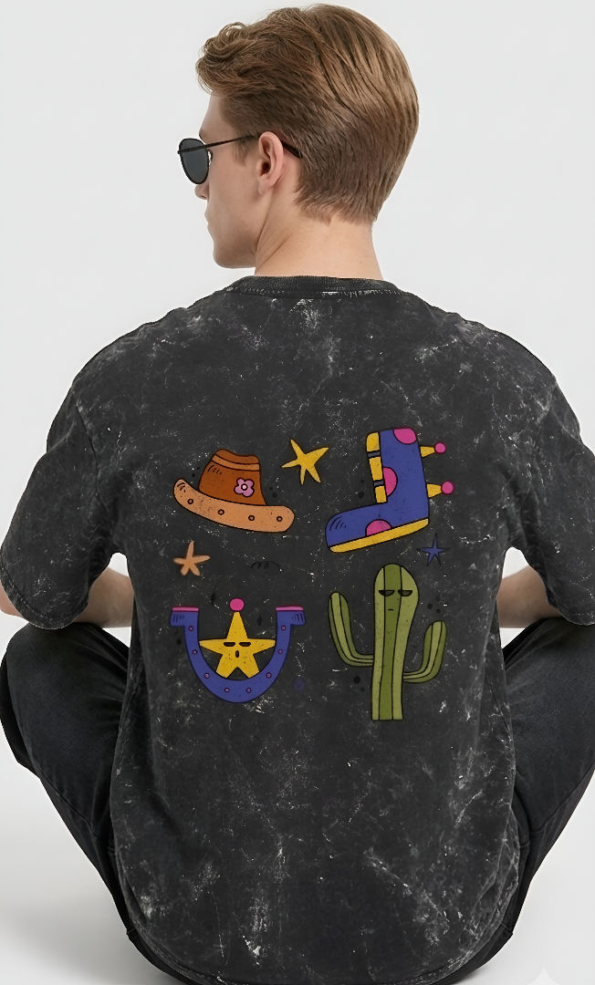Thumbnail: Men Black T-Shirt Oversized Cotton Acid Wash Stylish Streetwear Comfortable Fit