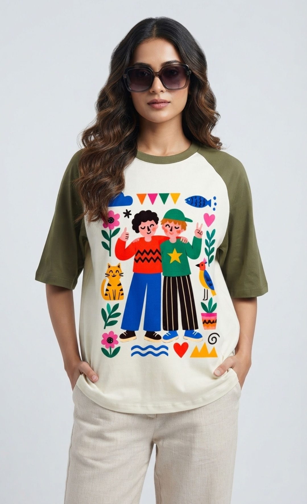 Premium Women's T-Shirt 180 GSM Cotton Oversized Raglan Sleeve Relaxed Casual