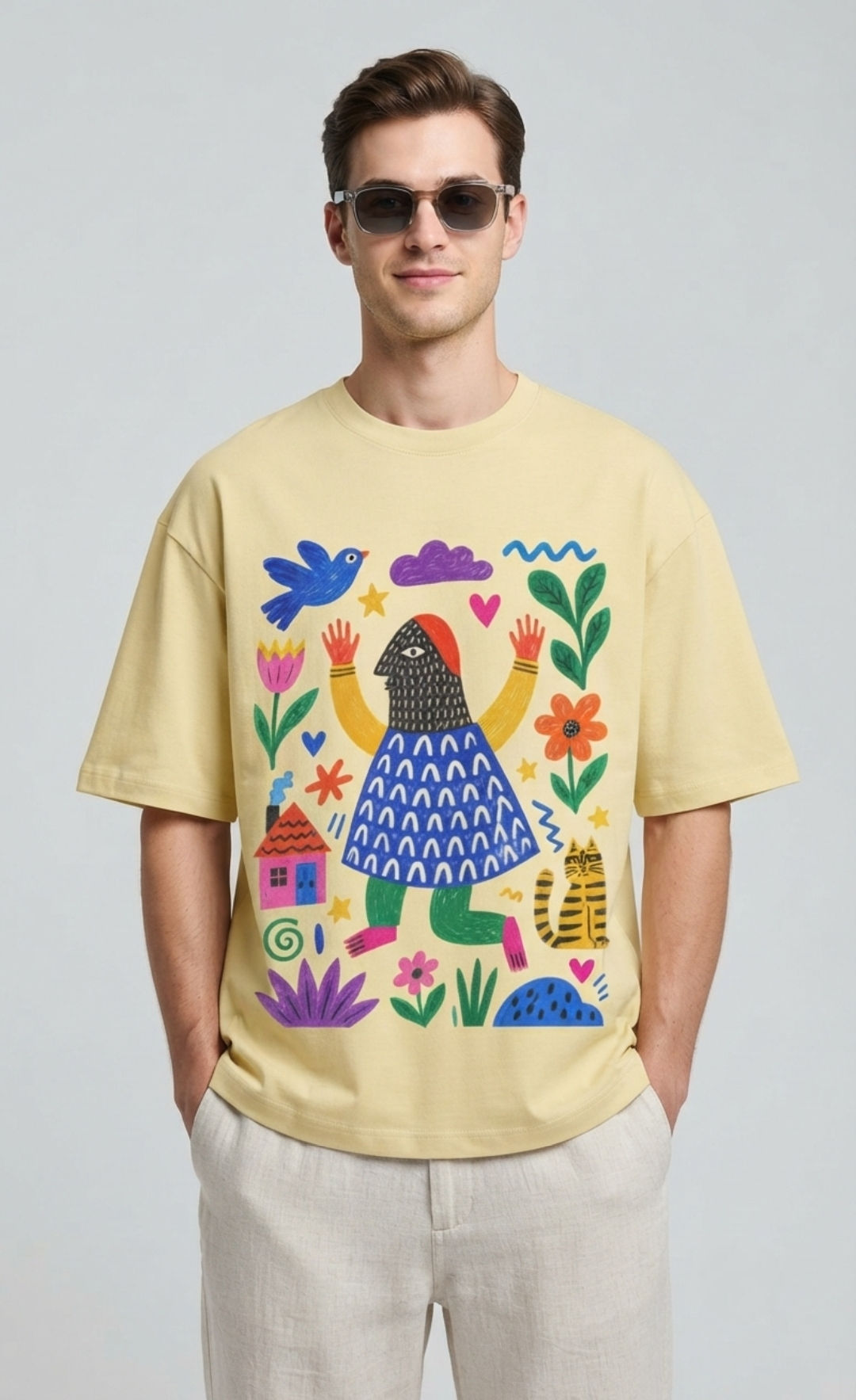Men's T-Shirt 100% Cotton Oversized Silhouette Dropped Sleeves Casual Everyday