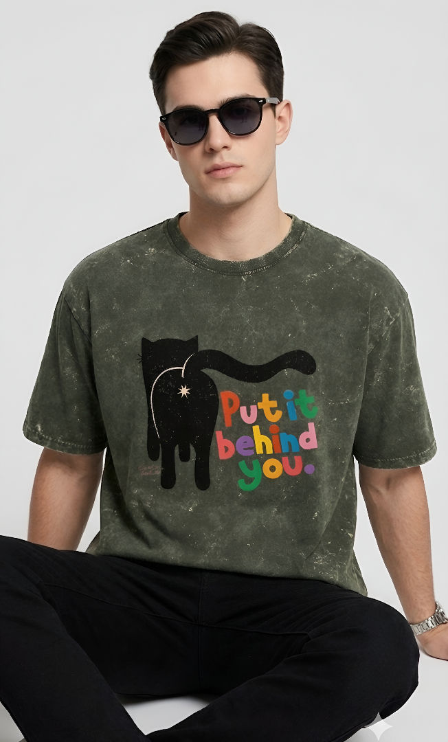 Thumbnail: Men Olive Green T-Shirt Trendy Acid Wash Cotton Oversized Fit Comfortable Wear 