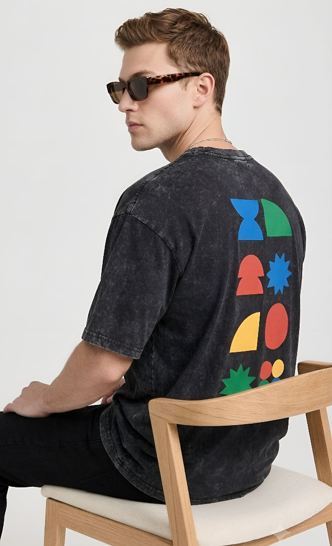 Thumbnail: Men Black T-Shirt Cotton Oversized Fit Acid Wash Trendy Streetwear Comfort Style