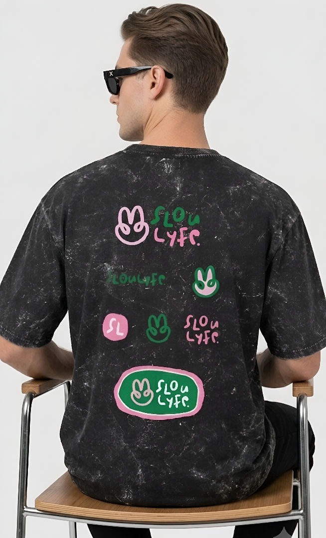 Thumbnail: Men Black T-Shirt Premium Cotton Oversized Acid Wash Trendy Casual Wear Style