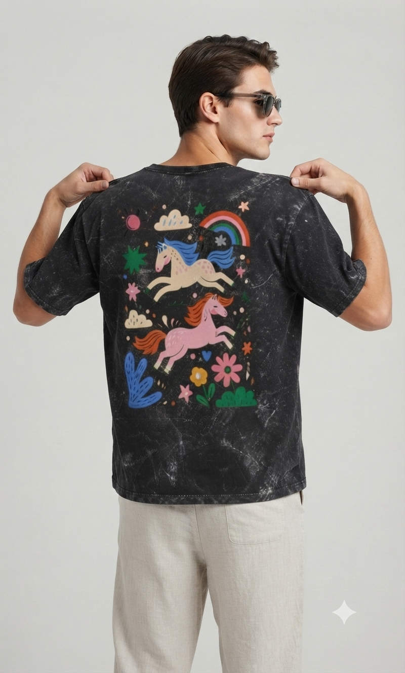Thumbnail: Trendy Oversized Men's T-Shirt Acid Wash Cotton Comfortable Street Style Outfit 