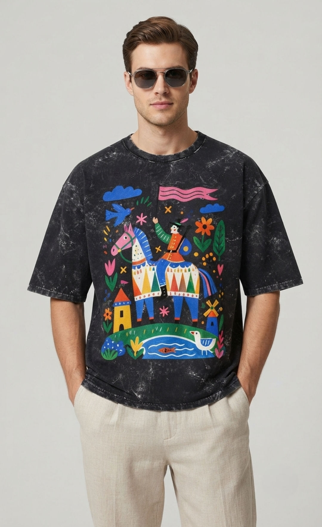 Men's T-Shirt 240 GSM Cotton Oversized Acid Wash Relaxed Fit Streetwear Everyday