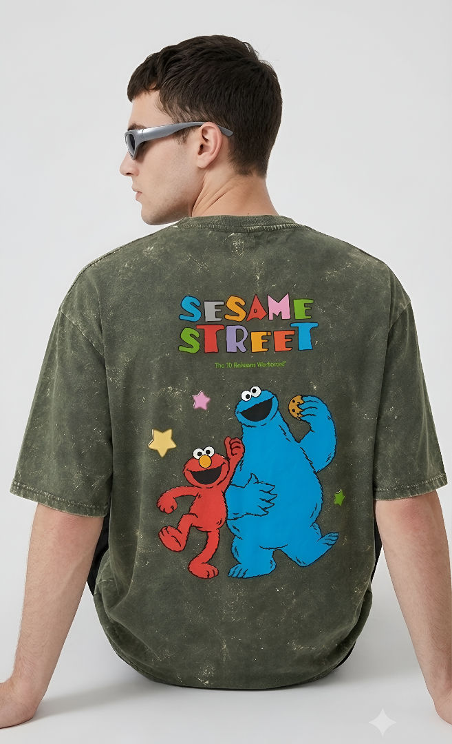 Thumbnail: Men's Olive Green T-Shirt Premium Cotton Acid Wash Oversized Streetwear Style