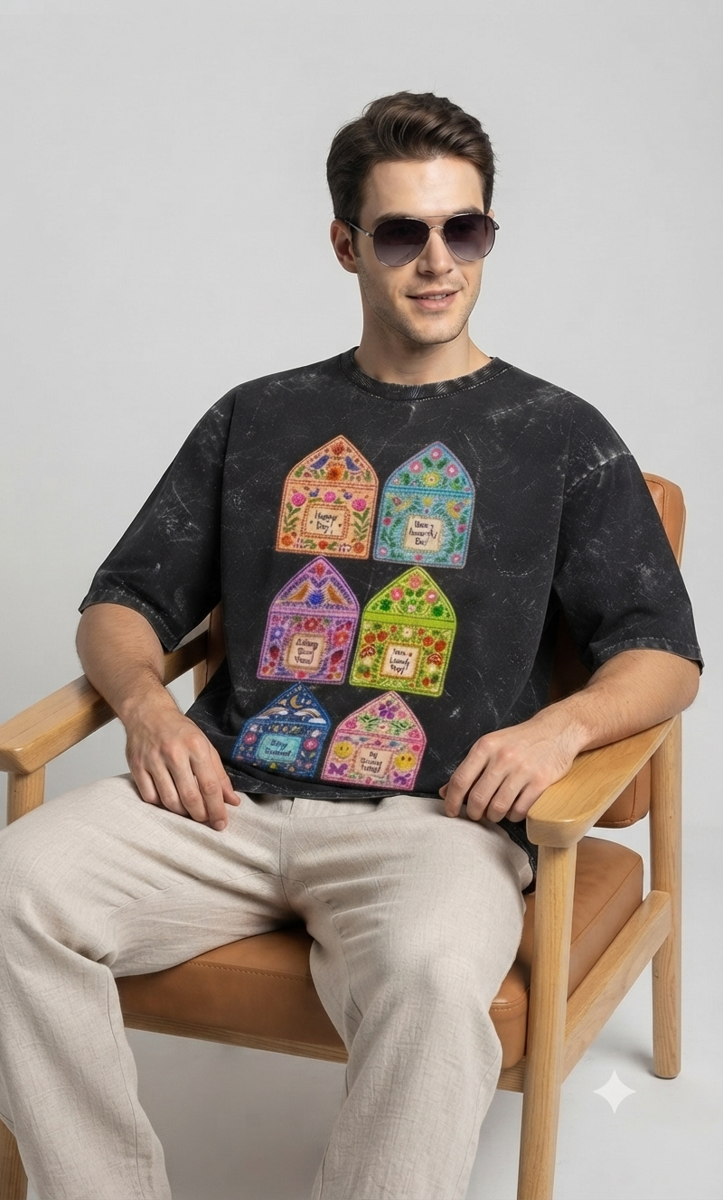Thumbnail: Trendy Oversized Men's T-Shirt Acid Wash Cotton Comfortable Street Style Outfit 