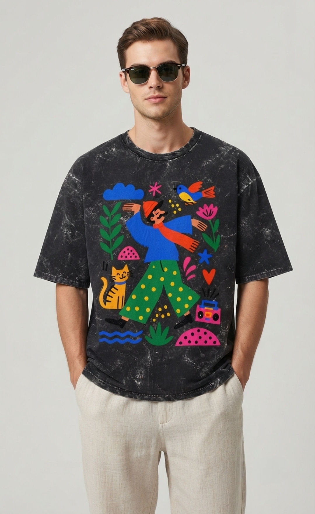 Premium Cotton Men's T-Shirt 240 GSM Acid Wash Relaxed Oversized Streetwear Look