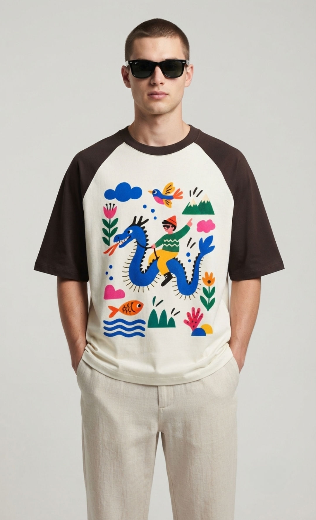 180 GSM Cotton Men's T-Shirt Premium Oversized Fit Raglan Sleeves Everyday Wear